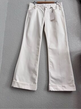 Zara Off-White Wide-Leg Fold Up Flare Pants